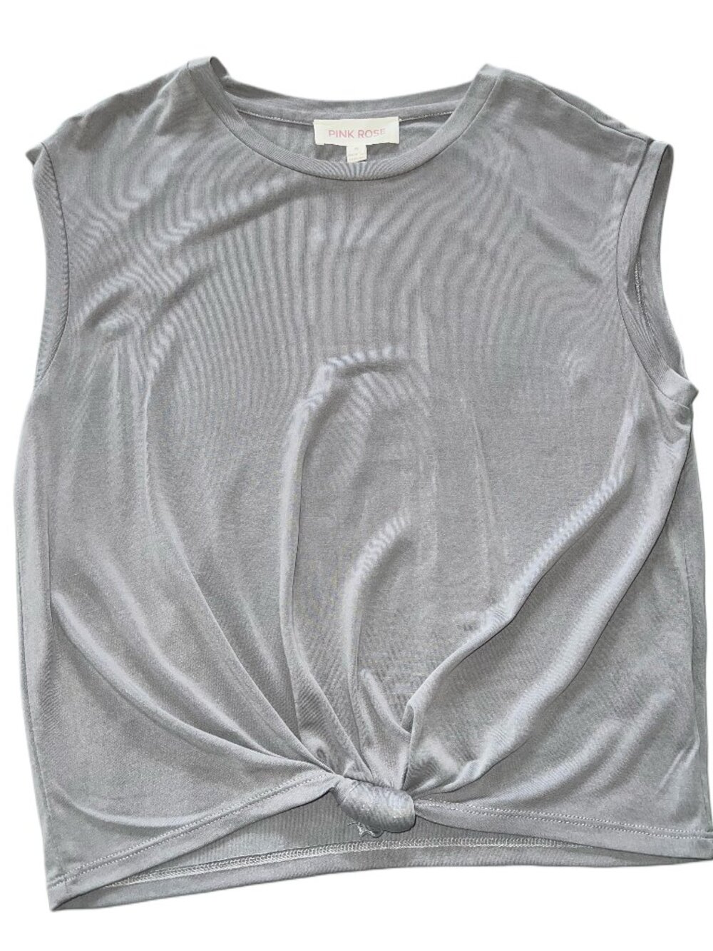 Pink Rose Gray Sleeveless Knot Front Crop Top Size M